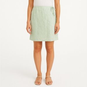 Eileen Fisher 100% Silk Shiny Textured Embroidered Mint Green Skirt